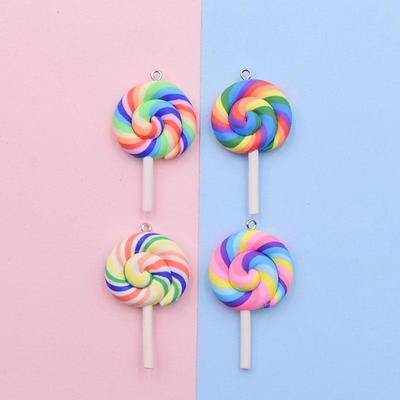 Colorful Rainbow Lollipop Polymer Clay Pendant Keychain for DIY Jewelry