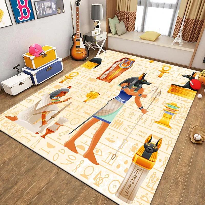 Egyptian Pharaonic Painting Rugs for Bedroom Home Decor Ancient Egypt God Cat Anubis Carpet Floor Mats for Living Room Non-slip
