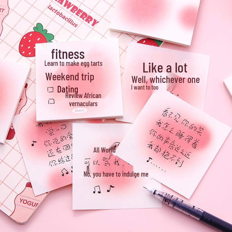 Korean Peach Sticky Notes: Non-Adhesive Creative Notepad, Tearable, Portable, Gradient Color Heart Design