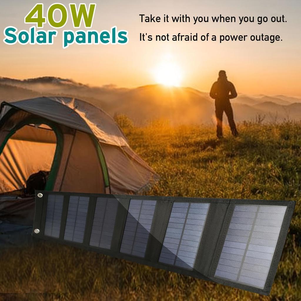 Foldable solar panel battery charger, suitable for portable power station generators, iPhones, iPads, laptops, TYPE-C and USB ports,