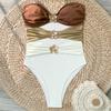 Nieuw eendelig bikini hol badpak vrouwelijk sexy rugprint bandeau top metalen decoratie