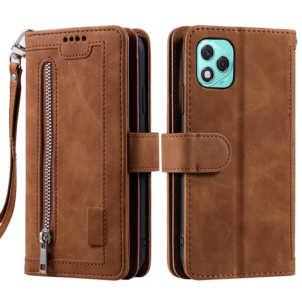 Für Honor 400 Lite Hülle PU Leder Handyhülle mit Reißverschluss-Geldbörse 9 Kartenfächer