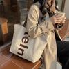 Korean Shoulder Bag Large Capacity Canvas Tote Bag for Women with Letter Print Comfortable and Versatile Texture Storage Bags