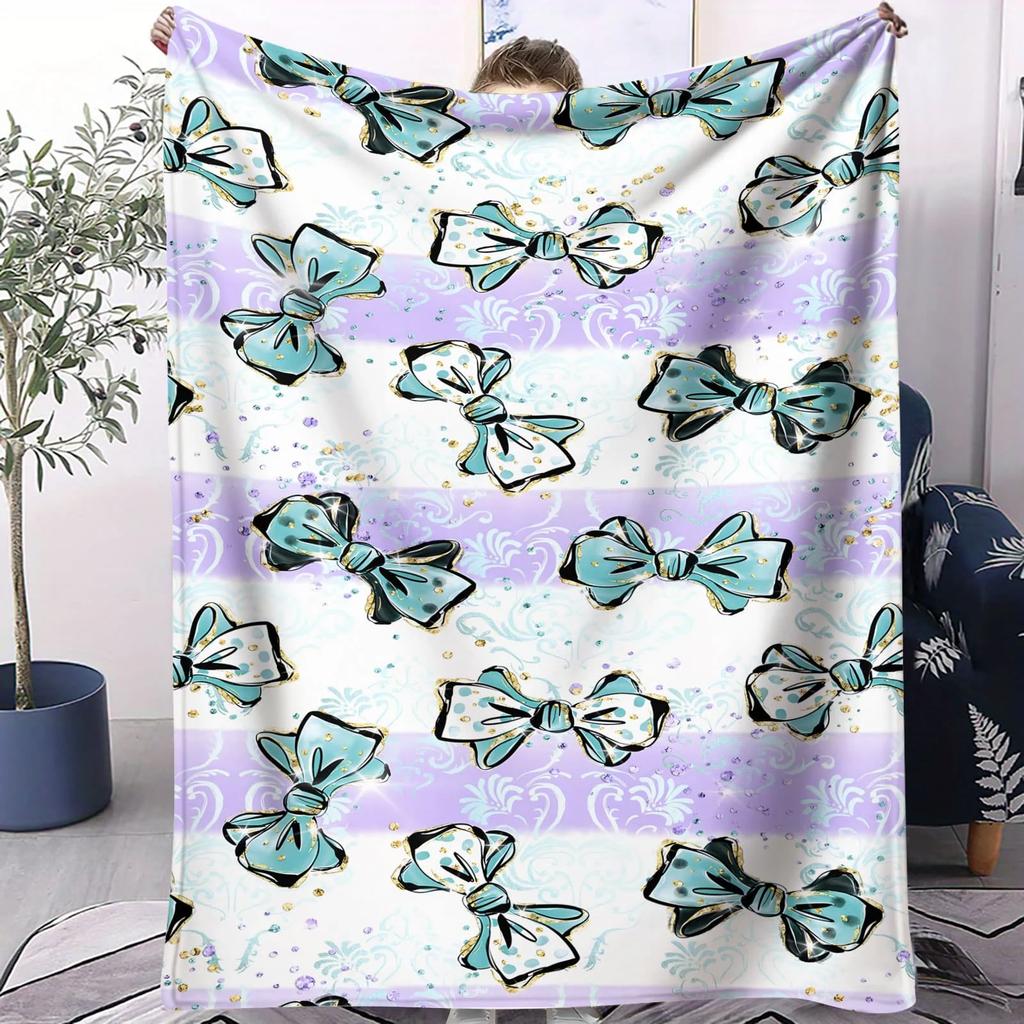 Kawaii Sakura Bow Fleece Blanket Soft Pink Cute Pattern Throw for Bedroom Sofa Ideal for Teens Girls Kawaii Aesthetic Fans