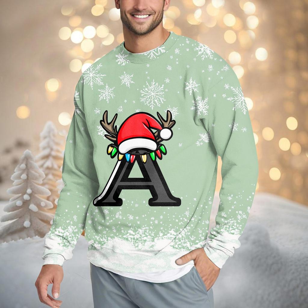 Men's Casual Fashion Comfortable Christmas Printed Round Neck Pullover Sweatshirt Sweatshirt