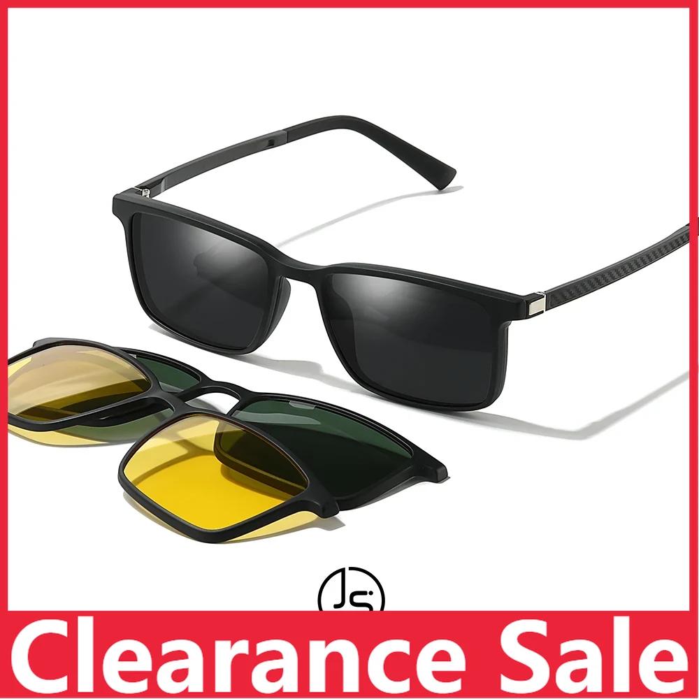 Bai Fen Bai Electronic 3C Men's 3 In 1 Polarized Magnetic Clip On Sunglasses Myopia Optical Prescription Magnetic Clip On Glasses Rectangle Sun Glasses