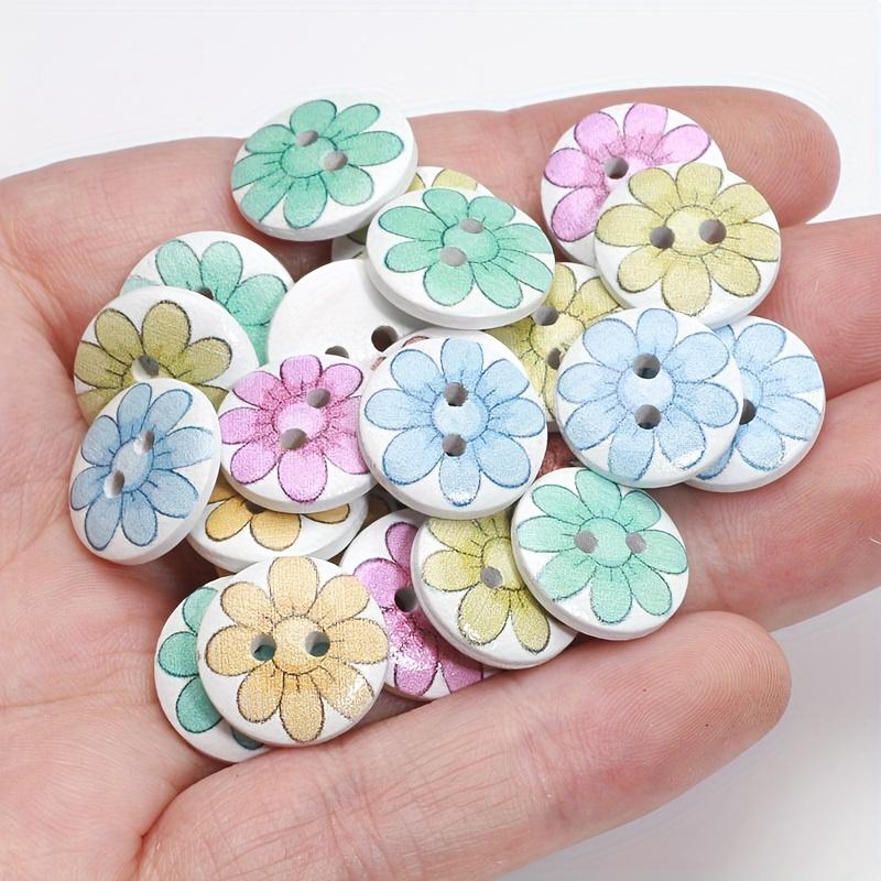 100pcs Assorted Colors 15mm Wooden Flower Buttons - Decorative Floral Wood Beads for Crafts, Ideal for DIY Jewelry Making, Sewing, and Scrapbooking