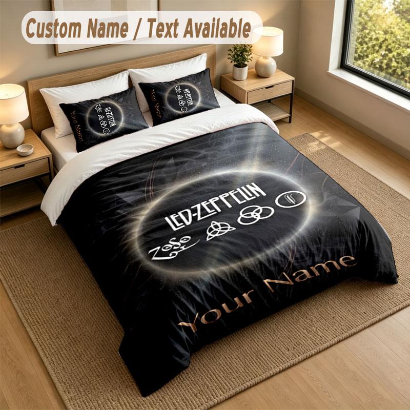 Bedding Set 1 Duvet Cover 2 Pillowcases Led Zeppelin Print Soft Bed Linen Bedroom Decor