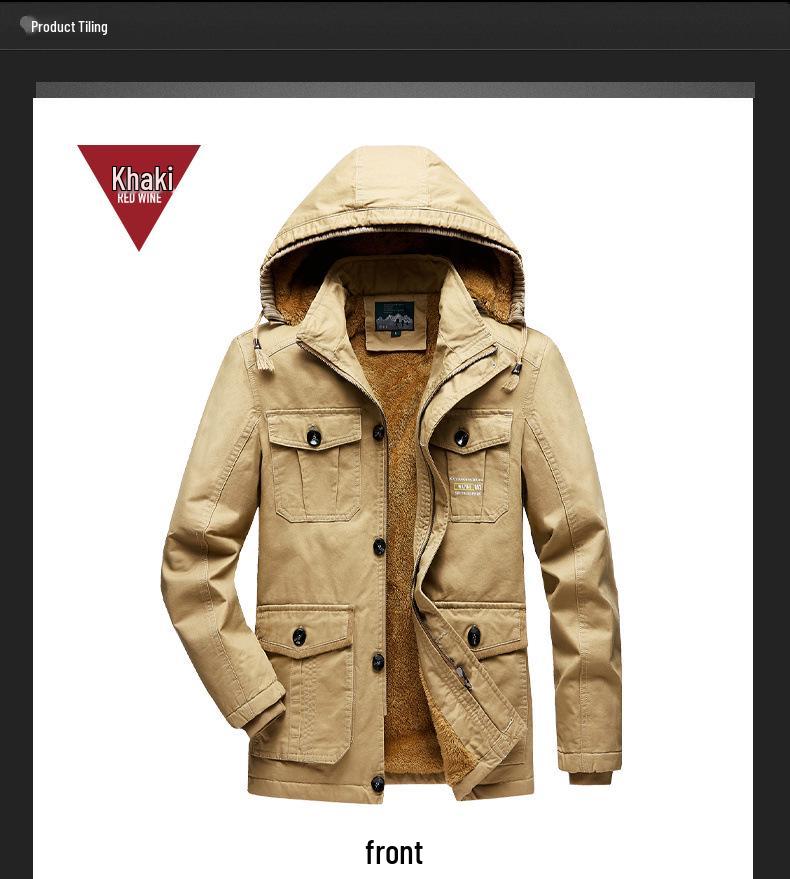 Men's Plus Velvet Thick Cotton Jacket with Lambswool - Warm Winter Workwear Outerwear for Cold Protection