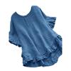 Loose Ruffled Short-Sleeve Top Solid Loose Ruffle Sleeve Short Sleeve Button Top