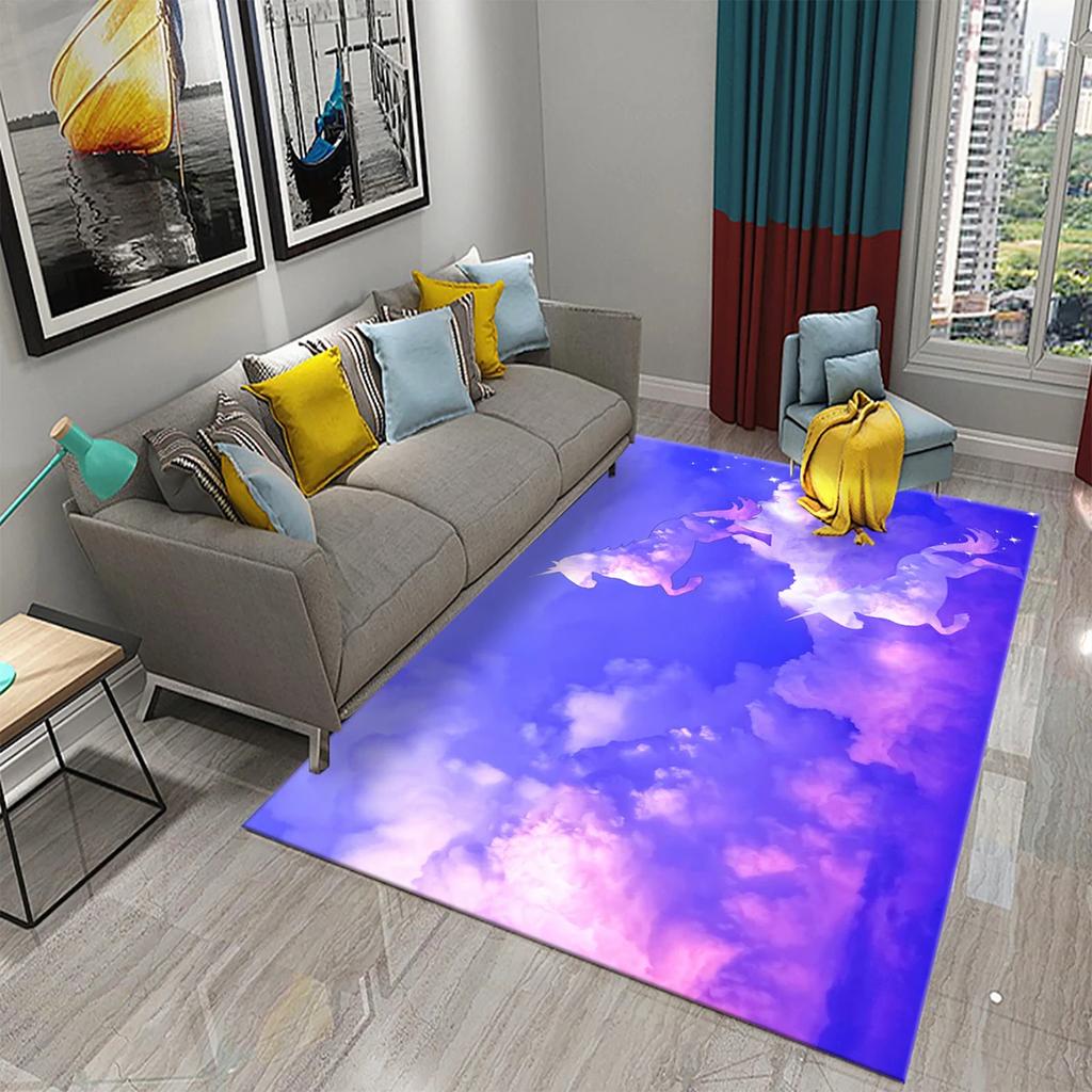 Cartoon Lovely Unicorn Print Carpet Kids Playroom Play Carpet Living Room Bedroom Bathroom Beautiful Non-slip Carpet Home Decor