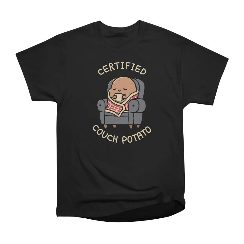 Men Casual Shirts Short Sleeves CERTIFIED COUCH POTATO Tees Oversized T-shirts S чёрный