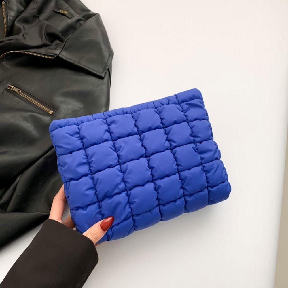 Puffy Cotton Clutch Bag Storage Bag Cosmetic Bag Portable Quilted Padded Makeup Bag  Women