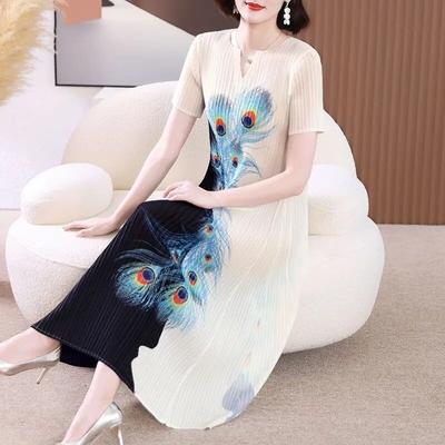 Elegant and Stylish Dress for Mothers, Summer Pleats, Fashionable and Slimming Women's Long Skirt