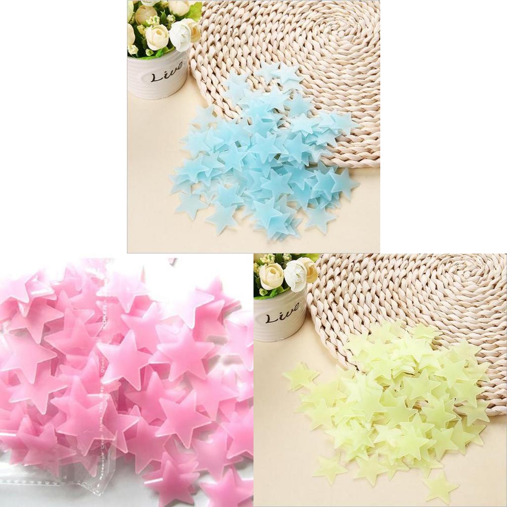 Sachet de 100 pièces d'autocollants muraux phosphorescents de qualité supérieure pour chambres d'enfants en formes d'étoiles colorées