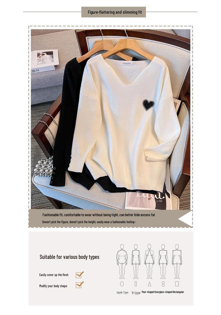 Plus Size Women's Thickened V-neck Sweater Knitwear, Bust 150/160 Cm, 200-350 Lbs, 8056