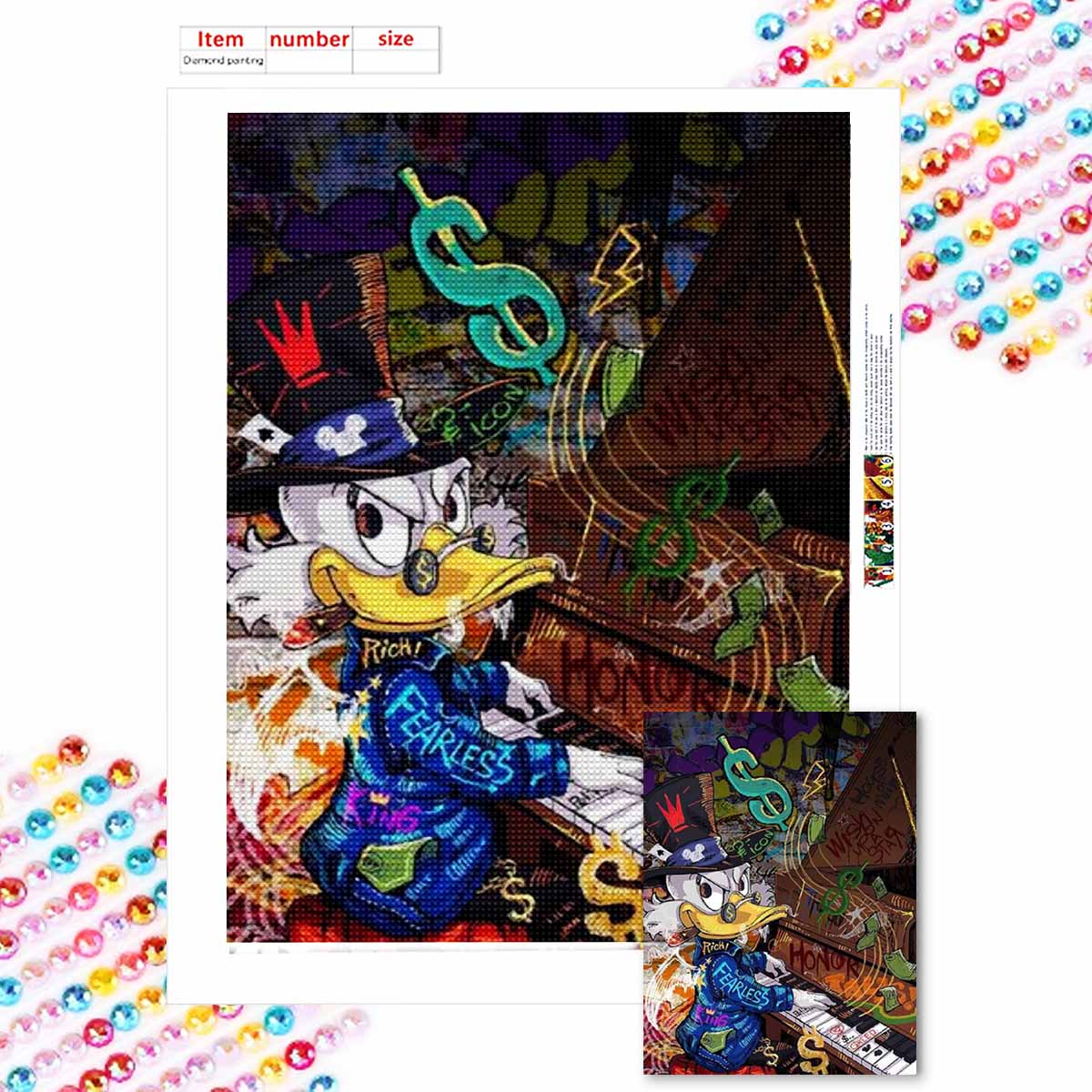 

Наборы для алмазной мозаики 5D для взрослых, Дональд Дак играет на пианино, наборы с полными круглыми кристаллами для начинающих для украшения дома Round 20x30cm