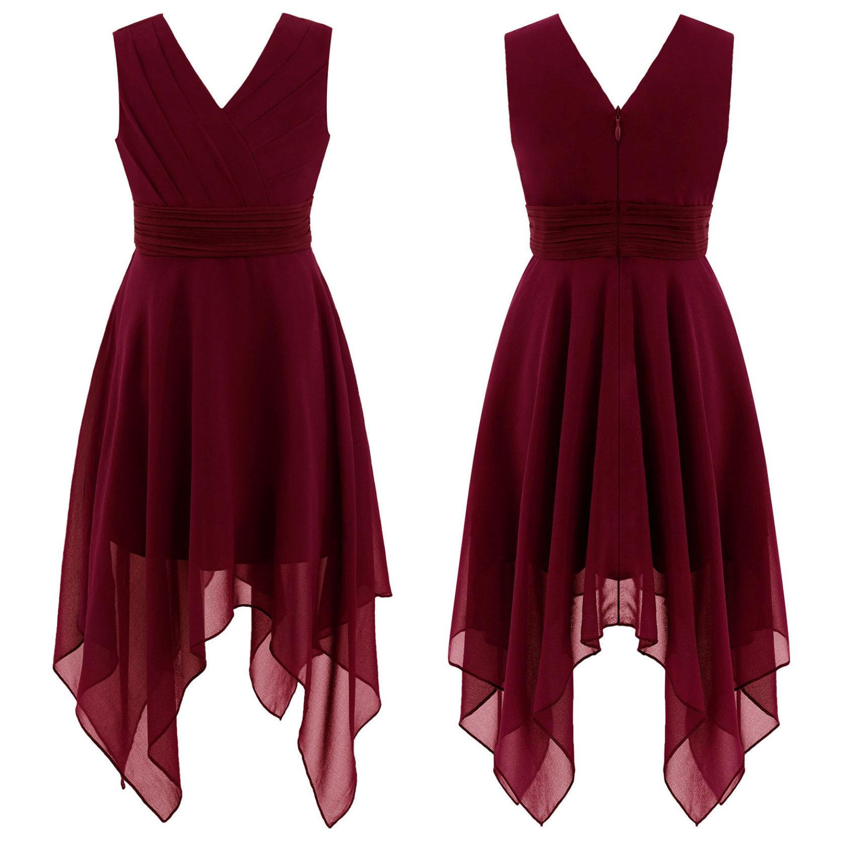 

Сукня для дівчинки-квітка, весільні сукні для подружок нареченої, дитячі шифонові сукні з v-подібним вирізом, без рукавів, для святкування дня народження 10-12 Years бордовий