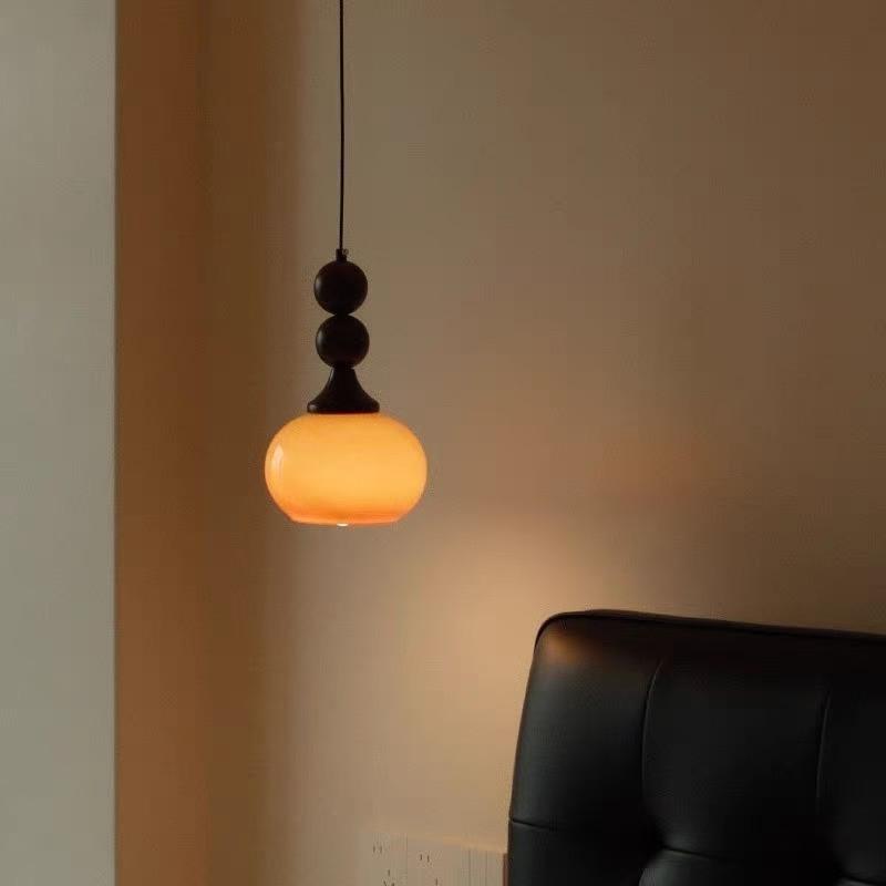 Mid-Century Wabi-Sabi Walnut Glass Pendant Light for Entryway, Hallway, Bar, Study, or Bedroom.