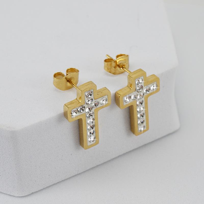 18K Titanium Steel Cross Stud Earrings for Women, Stainless Steel Versatile Ear Jewelry
