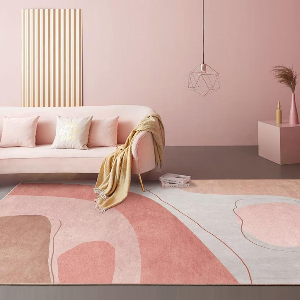 Modern Minimalist Carpets for Living Room Light Luxury Geometric Pink Floor Mat Fluffy Soft Coffee Table Bedroom Rug Non-slip