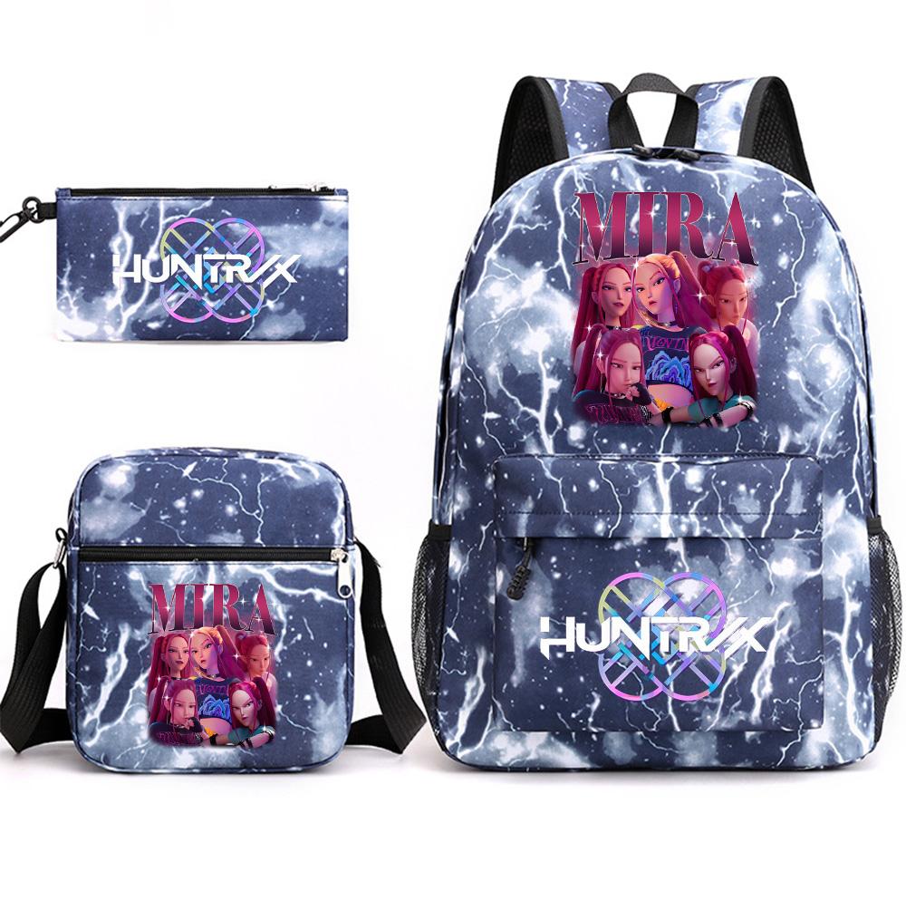 Set da 3 pezzi Anime Cartone Animato K-Pop Cacciatori di Demoni Zaino Stampato con Borsa a Tracolla Astuccio per Ragazzo Ragazza Adolescente Zaino Scolastico di Grande Capacità