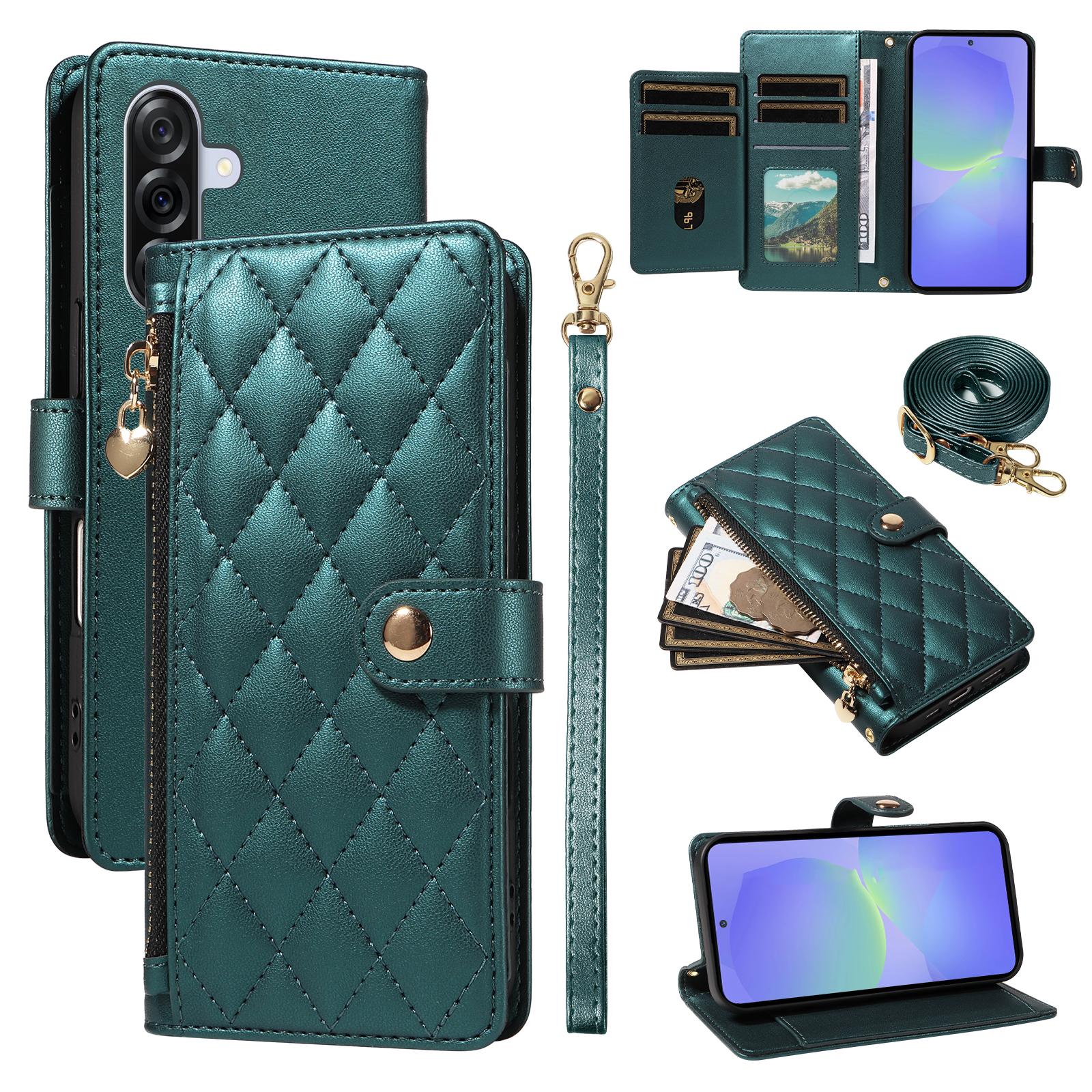 

For Samsung Galaxy A36 5G Wallet Case with Straps,Rhombus Leather Stand Phone Cover Blackish Green