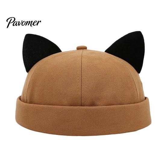 Cute Animal Ear Docker Cap Brimless Cat Hat, Cap, Adjustable Skullcap, Stylish Soft Comfortable Sun Hat Sailor for Women Men Street Casual Wear Size