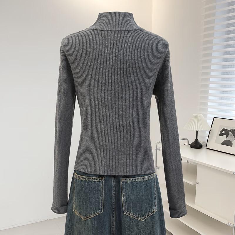 Women's Solid High-Neck Slim Fit Knit Top