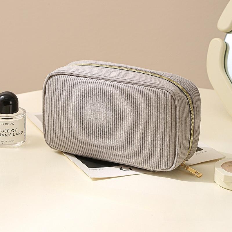 1pcs Minimalist Corduroy Makeup Bag Portable Clutch Large Capacity Travel Cosmetic Storage Bag Toiletry Pouch