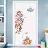 Cartoon Cute Cat Smiling Face Peeking At Animal Door Stickers Removable for Bedroom Living Room Nursery Decoration Wall Decal