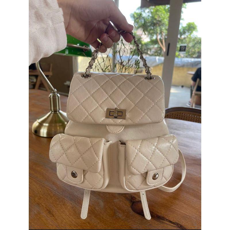 

Genuine Leather Graceful Rhombus Chain Bag High-Grade Backpack Women 2024 New Frog Bag Small Backpack Women Beige White
