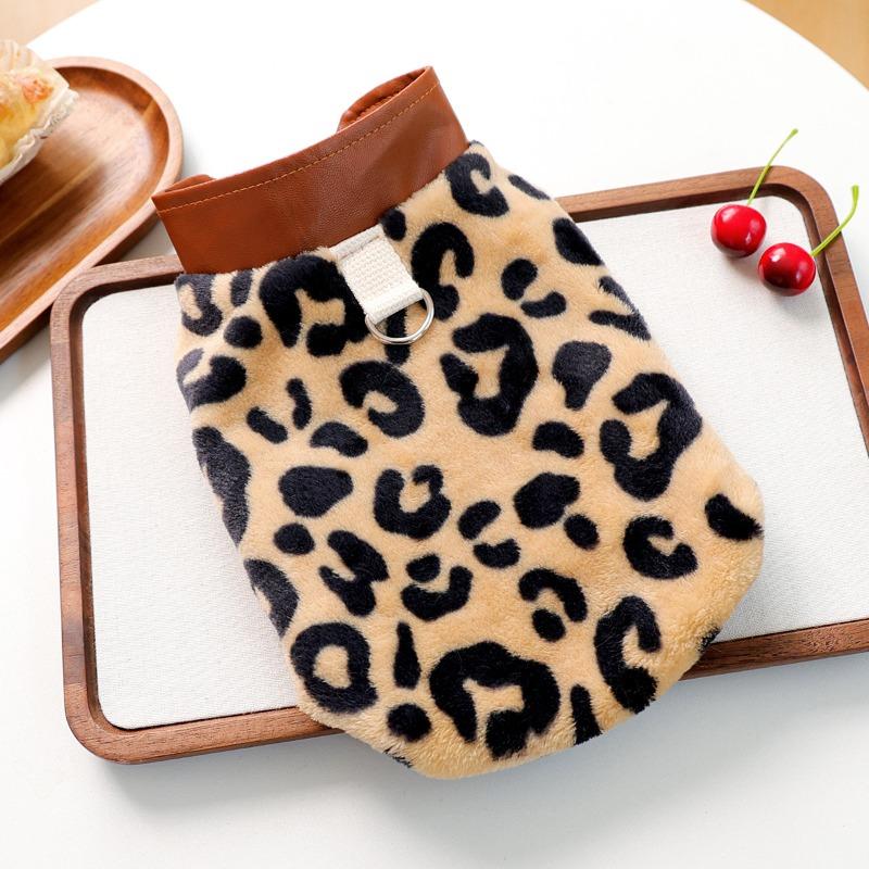 Pet Autumn and Winter New Small Dog Puppy Happy Dog Cat Warm and Comfortable Leopard Leather Jacket