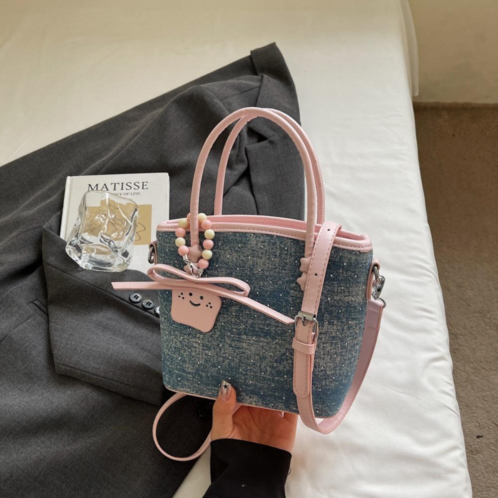 Elegant Korean Crossbody Bag Rhinestone Women 's Handbag Retro Denim Bucket Bag  Travel