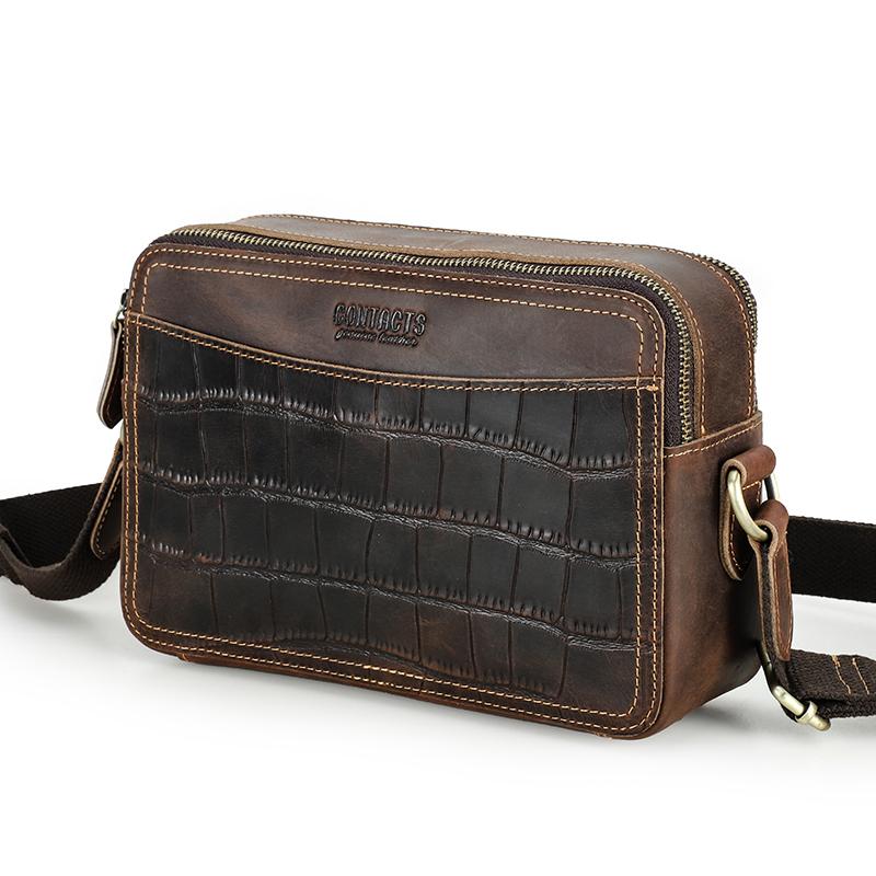 

Мужские сумки через плечо CONTACT S из натуральной кожи с крокодиловым узором, сумки через плечо, мужские дорожные сумки для iPad Mini 8,3 дюйма кофейный