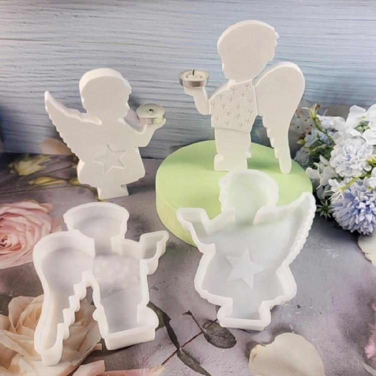 1Pair Candelabrum Gypsum Moulds Personalized Candle Holder Molds Angel Ornament Silicone Mould Practical Jewelry Tool
