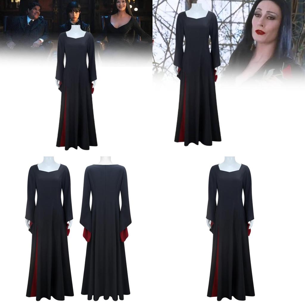 Wednesday Addams Cosplay Costume For Halloween Stage Performance With Elastane For Adults