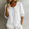 Simple Commuting Cotton Blouses Fashion Loose Casual Lace Tops Spring Summer Women's Doll Button Short Sleeved Shirts