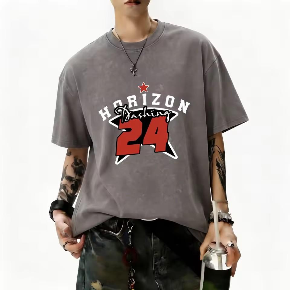 European and American men's summer dark warrior letter print comfortable and breathable round neck T-shirt outdoor street top
