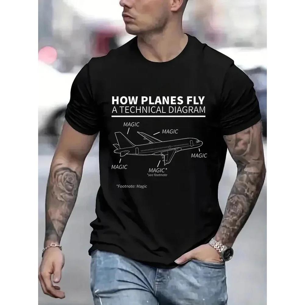 T Shirt Men Women How Planes Fly  Funny T-Shirt Short Sleeves Hip Hop T Shirt Funny Pilot and Airplane Flying Oversized Tee