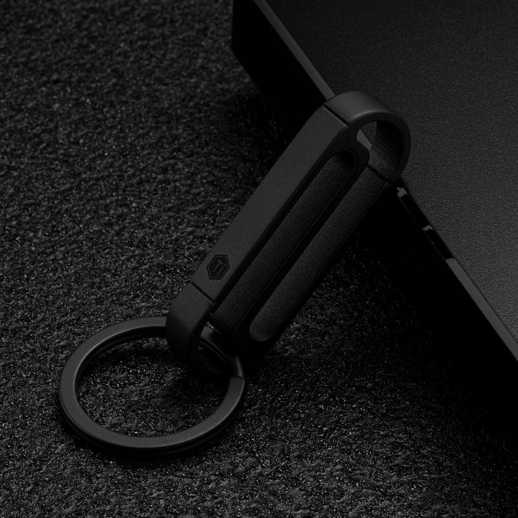 KeyUnity KM10 Carabiner Key Holder EDC Titanium Key Holder for Sandblasted Double-Sided Clip, Snap-On, Men's Belt, Medium, (PVD Black)