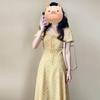 Dopamine Wears French Yellow Floral Dress Women's New Summer Beautiful Long Dress Small Man
