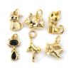 2 PCs Brass & Cubic Zirconia Charms 18K Gold Plated Cat Animal Pendants For DIY Necklace Bracelet Jewelry Making Findings