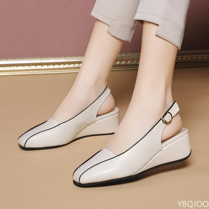 Fashion Retro Wedge Women's Sandals Spring New Style French Solid Color Casual Versatile Single Shoe with Toe Cover Platform Sandals