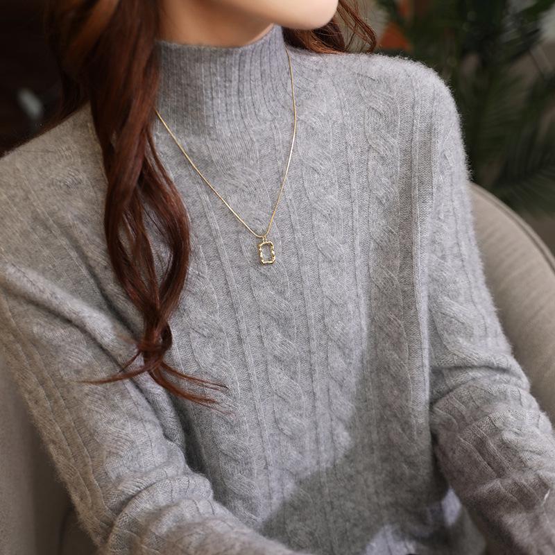 

Женский вязаный свитер прилегающего силуэта из 100% шерсти - Толстый, универсальный пуловер с полувысоким воротником для осени и зимы 2XL (135-155 jin)