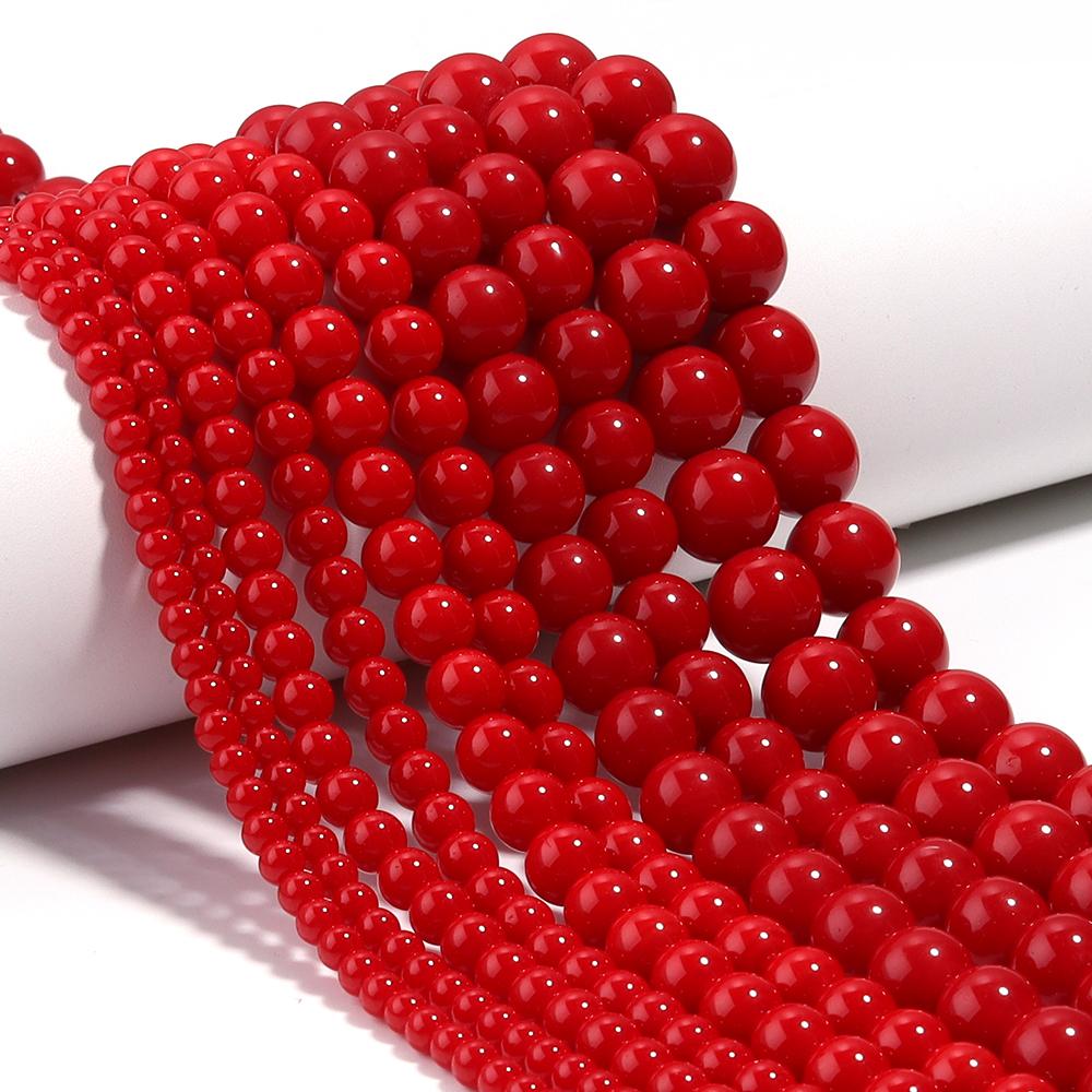 30-80pcs 4-12mm Red Natural Stone Beads Imitation Achate Stone Beads Round Loose Beads For Jewelry Making DIY Bracelet Necklace