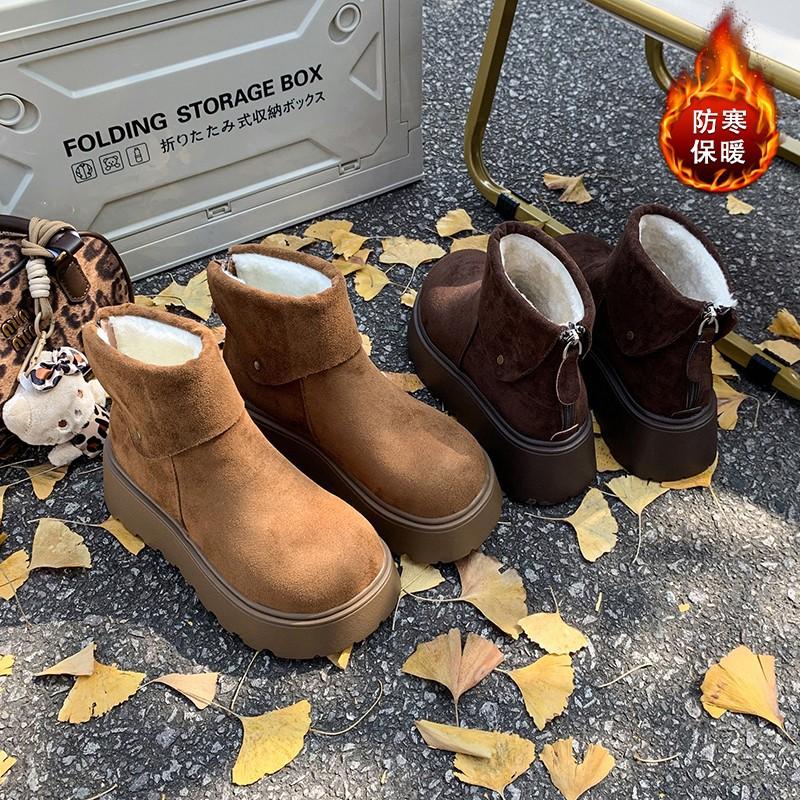 Thick-soled Versatile Rear Zipper Snow Boots 2025 Autumn and Winter New Waterproof Table Piled Thickened Matte Warm Short Boots