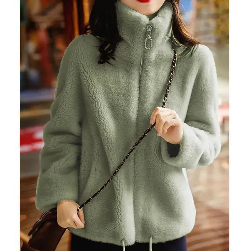 Autumn and winter wear double-sided coral fleece jacket with fleece and thickened stand-up collar loungewear sweater women's tide