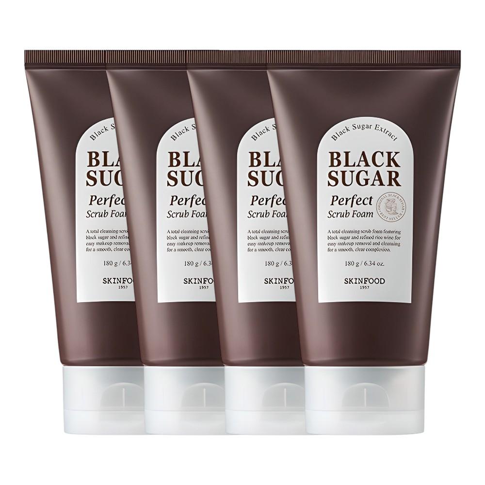

SKINFOOD Black Sugar Perfect Scrub Foam 180g (4-Pack) - Deep Cleansing & Exfoliating Face Wash - Radiant Korean Skincare Bundle