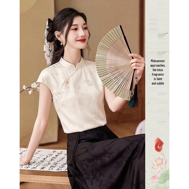 New Chinese Style Sleeveless Shirt L абрикосовый